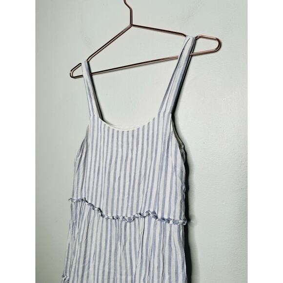 RAILS Blue White Scoop Neck Linen Blend Ruffled Tiers Sandy A-Line Dress Size S - Picture 4 of 10